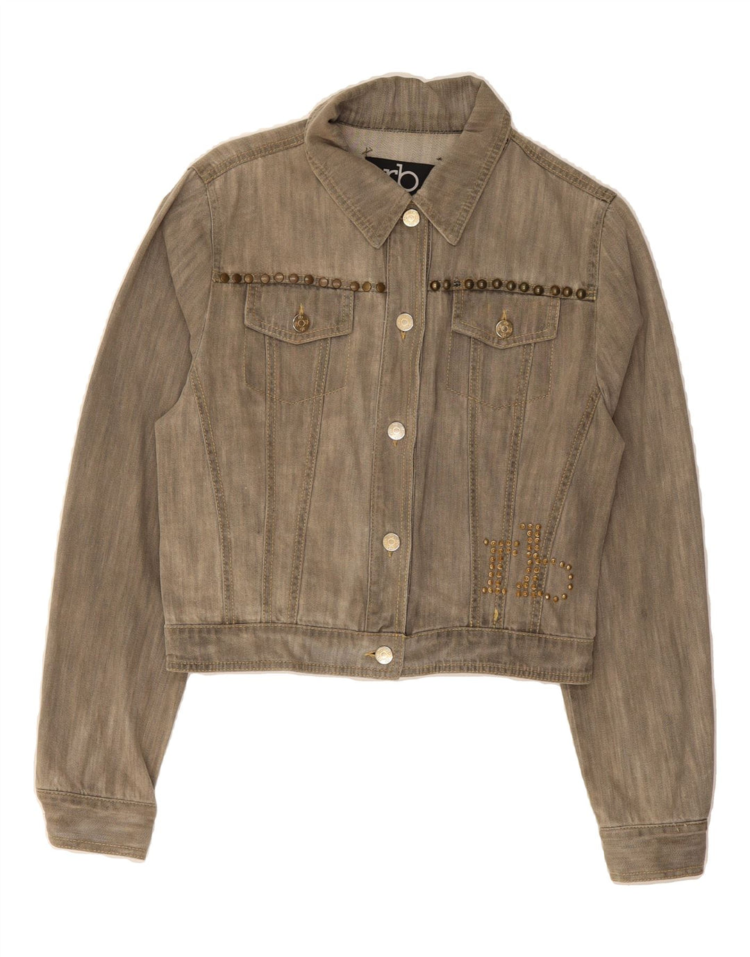 ROCCOBAROCCO Womens Crop Denim Jacket UK 14 Medium Grey Vintage Roccobarocco and Second-Hand Roccobarocco from Messina Hembry 