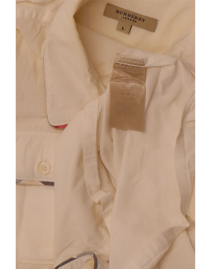 BURBERRY Chemise militaire sans manches pour femme UK 14 Grand coton blanc cassé
