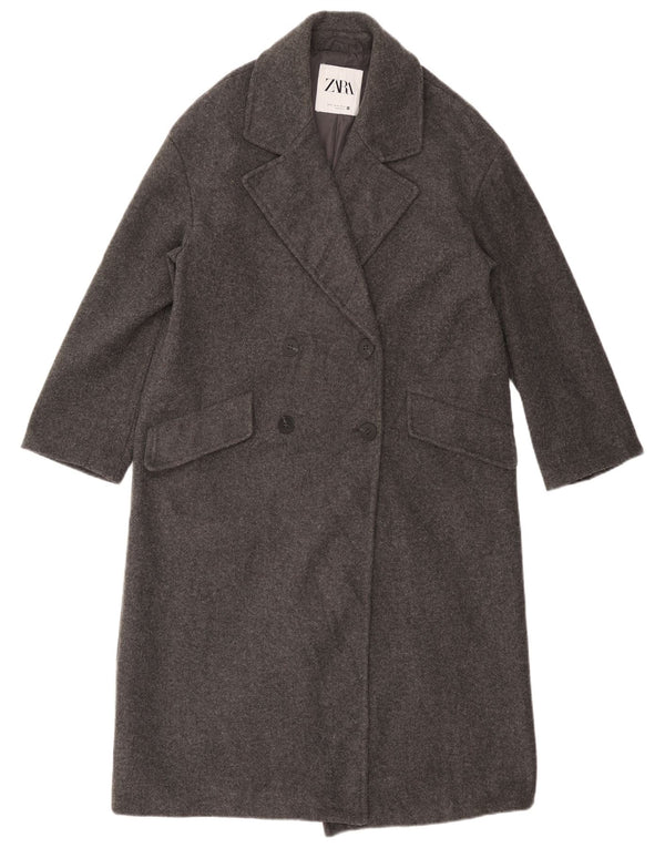 ZARA Manteau surdimensionné à double boutonnage pour femme UK 6 XS Gris Polyester