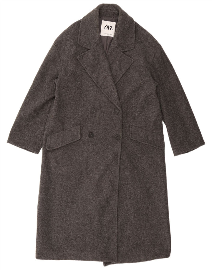 ZARA Manteau surdimensionné à double boutonnage pour femme UK 6 XS Gris Polyester
