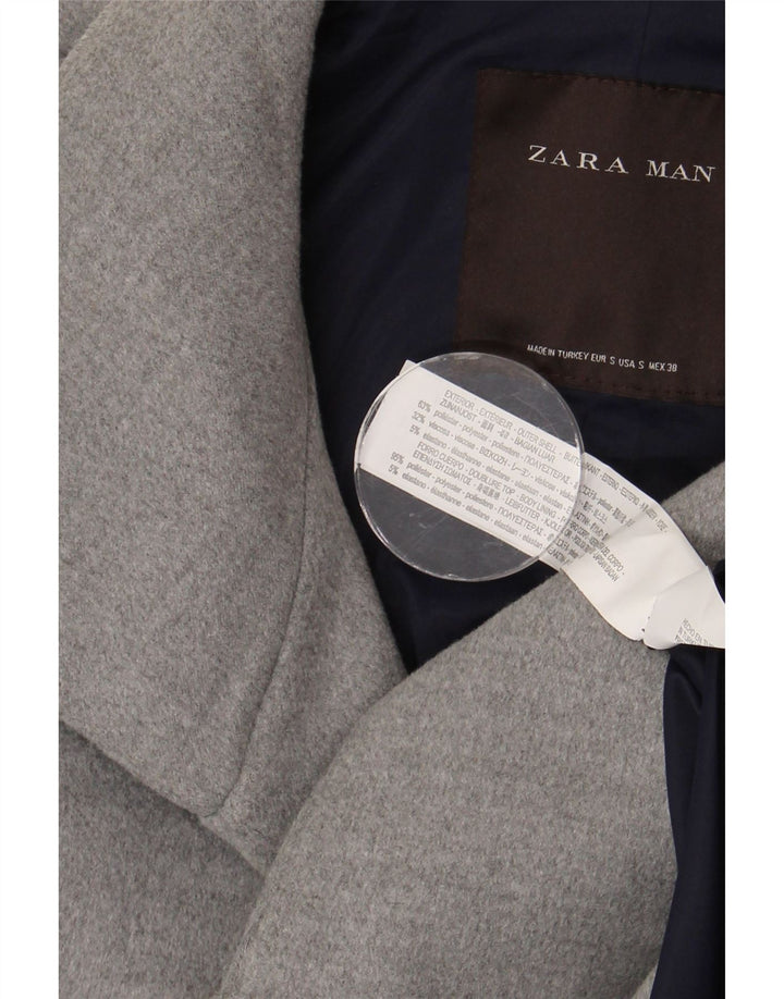 Zara Manteau Homme UK 36 Petit Gris Polyester