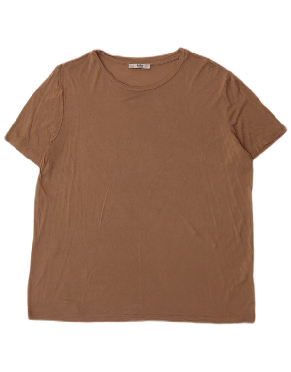 Zara Femme T-Shirt Top UK 18 XL Marron Viscose