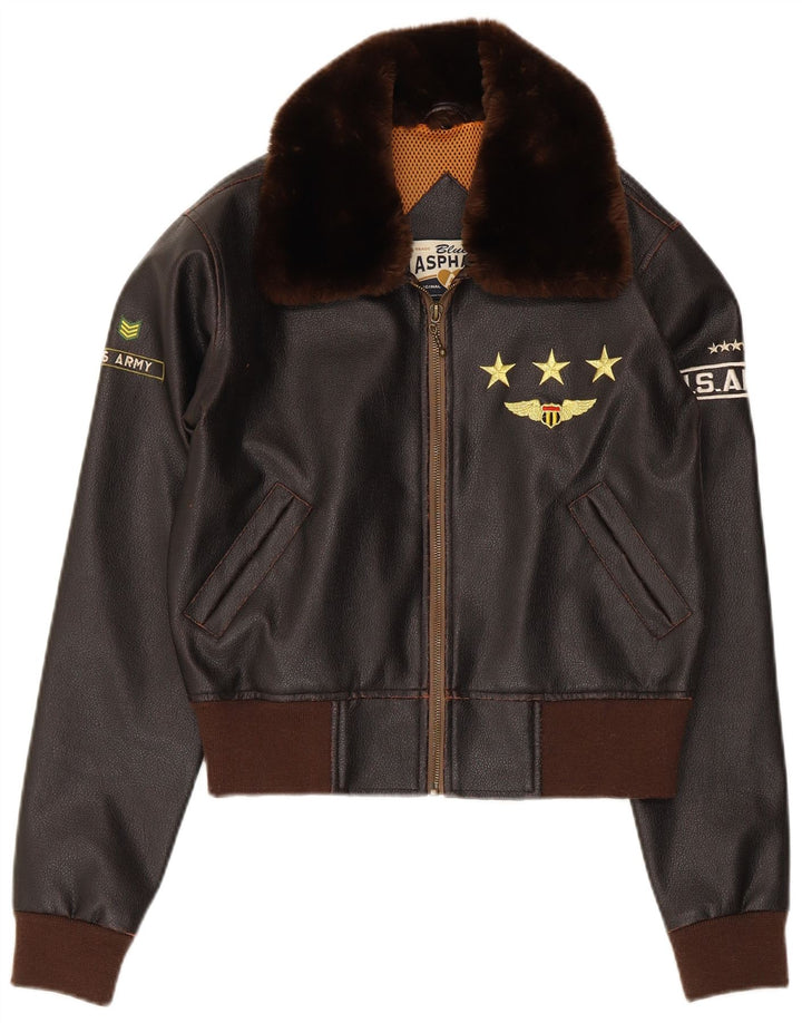 Blue Asphalt Veste Bomber Graphique Pour Femme UK 10 Petit Bloc De Couleur Marron