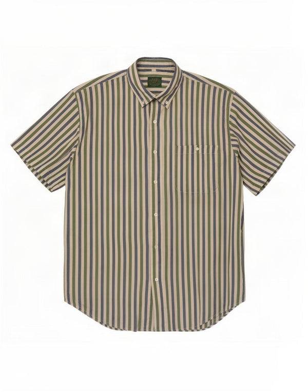 Green Leaves Chemise à manches courtes pour homme XL en soie à fines rayures