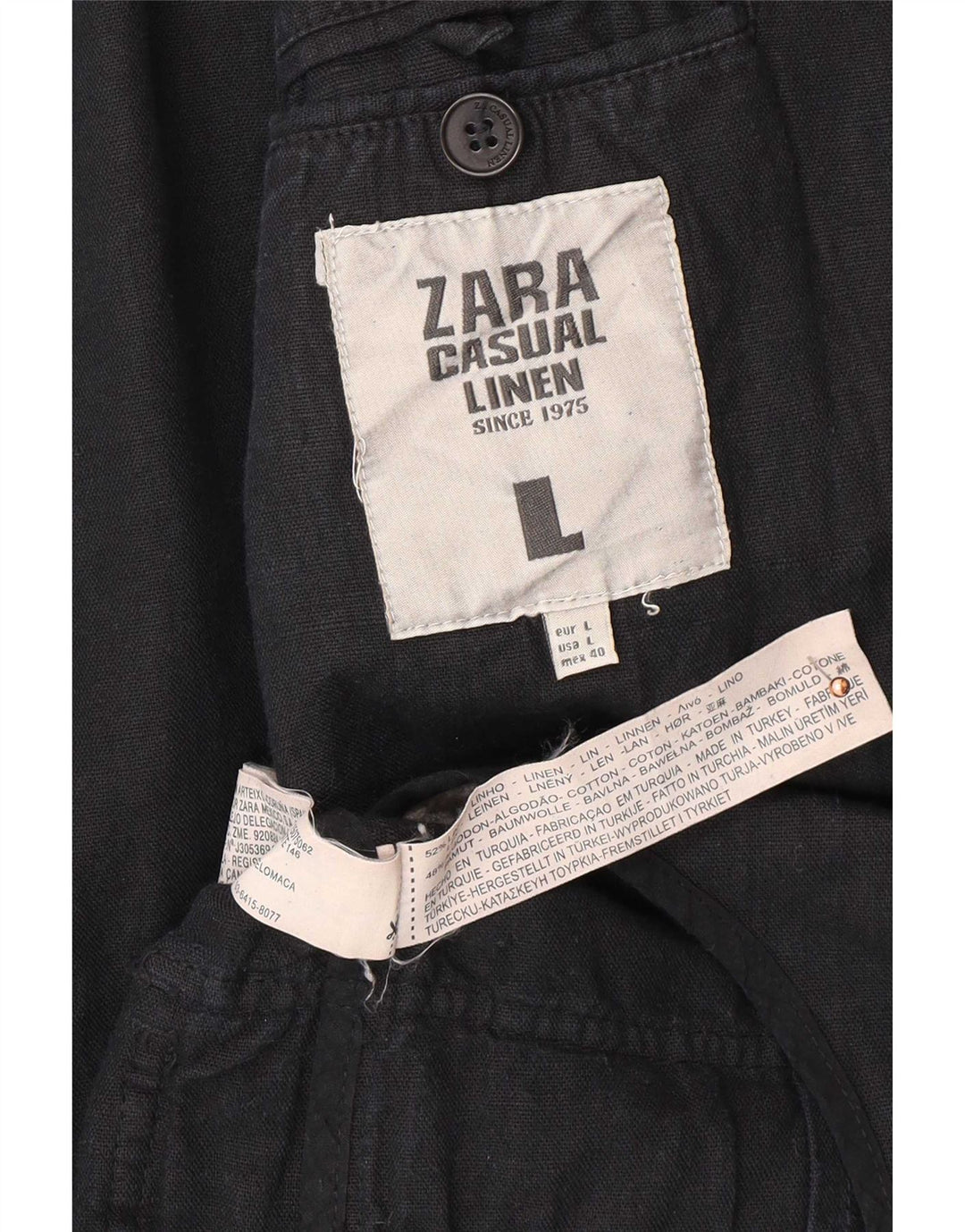 Zara Veste Blazer 3 Boutons Homme UK 40 Grand Lin Bleu Marine