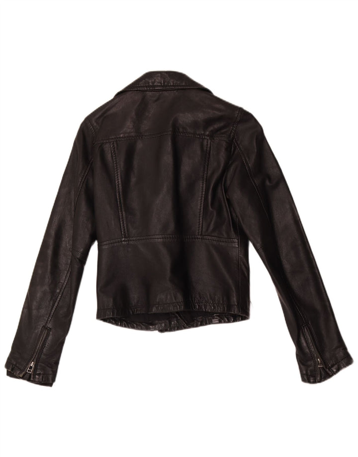 vintage Womens Crop Leather Biker Jacket UK 10 Petit cuir noir