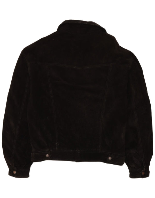 vintage Mens Suede Bomber Jacket IT 50 Grand Cuir Noir