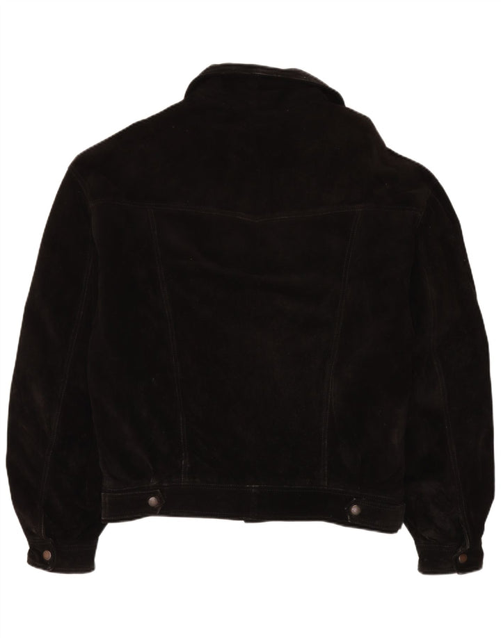 vintage Mens Suede Bomber Jacket IT 50 Grand Cuir Noir