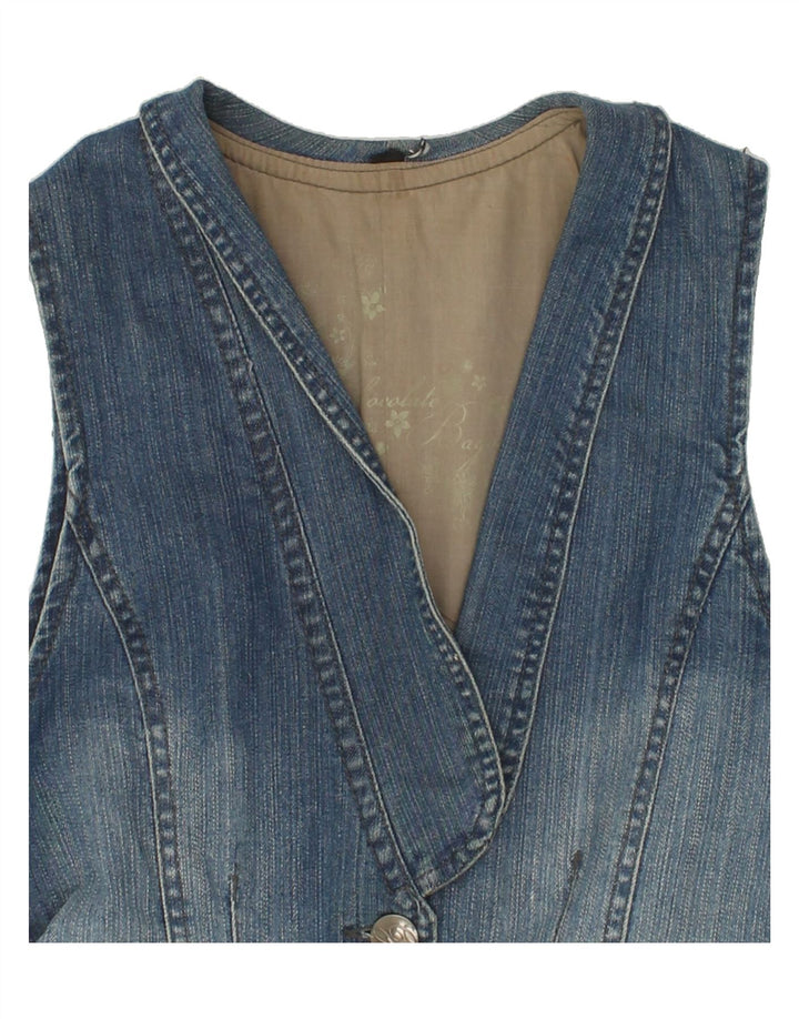 VINTAGE Femme Denim Gilet UK 12 Coton Bleu Moyen