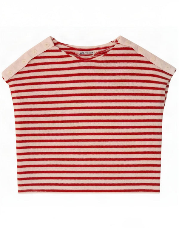 T-shirt court femme Zara UK 44 Polyester rayé rouge moyen