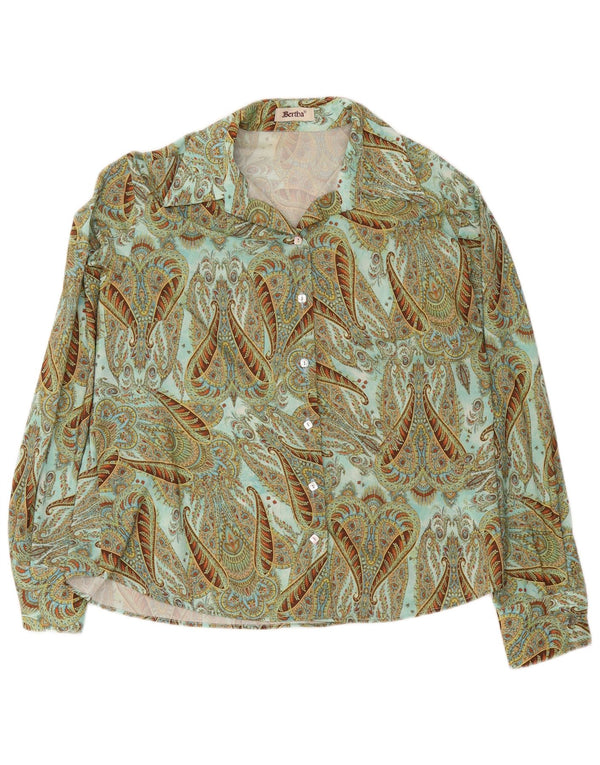 Vintage Femme Coupe Ample Chemise IT 52 2XL Vert Paisley Polyester Rétro