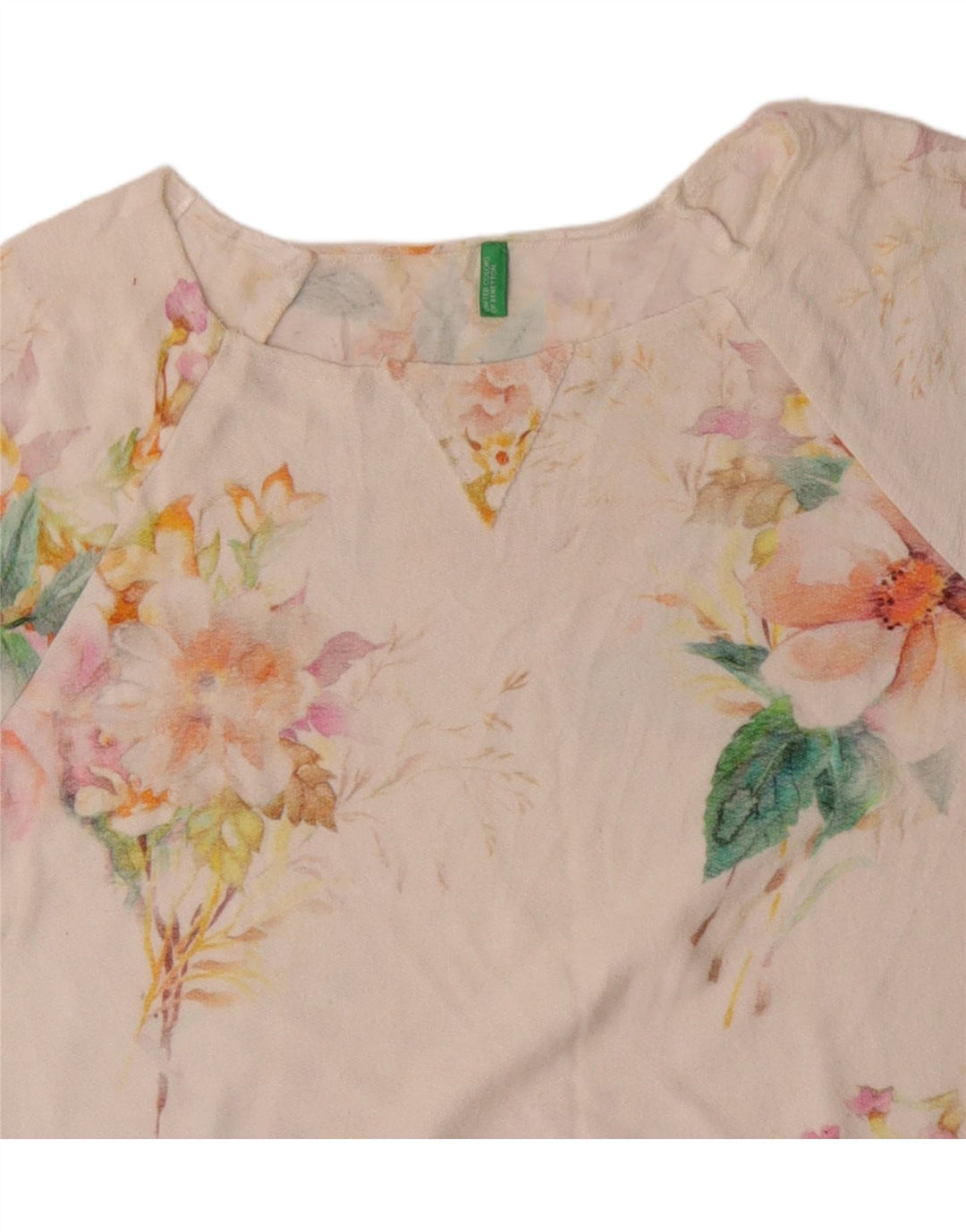 BENETTON T-Shirt Femme Top UK 16 Large Blanc Cassé Floral