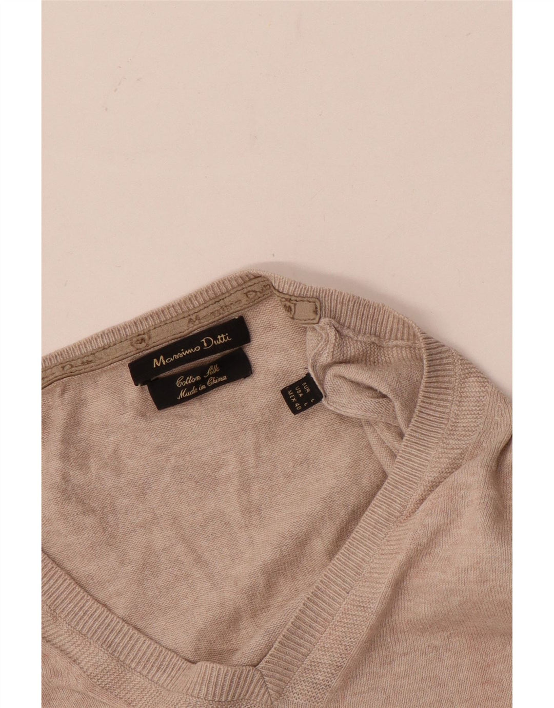 Massimo Dutti Pull col V pour homme en coton beige Large