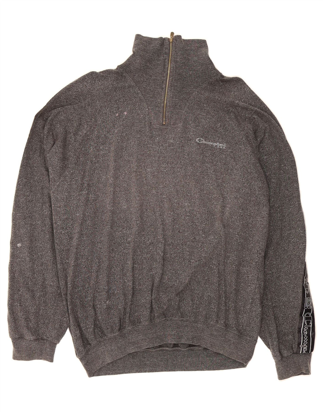 CHAMPION Mens Graphic Zip Neck Sweatshirt Jumper 2XL Grey Vintage Champion and Second-Hand Champion from Messina Hembry 