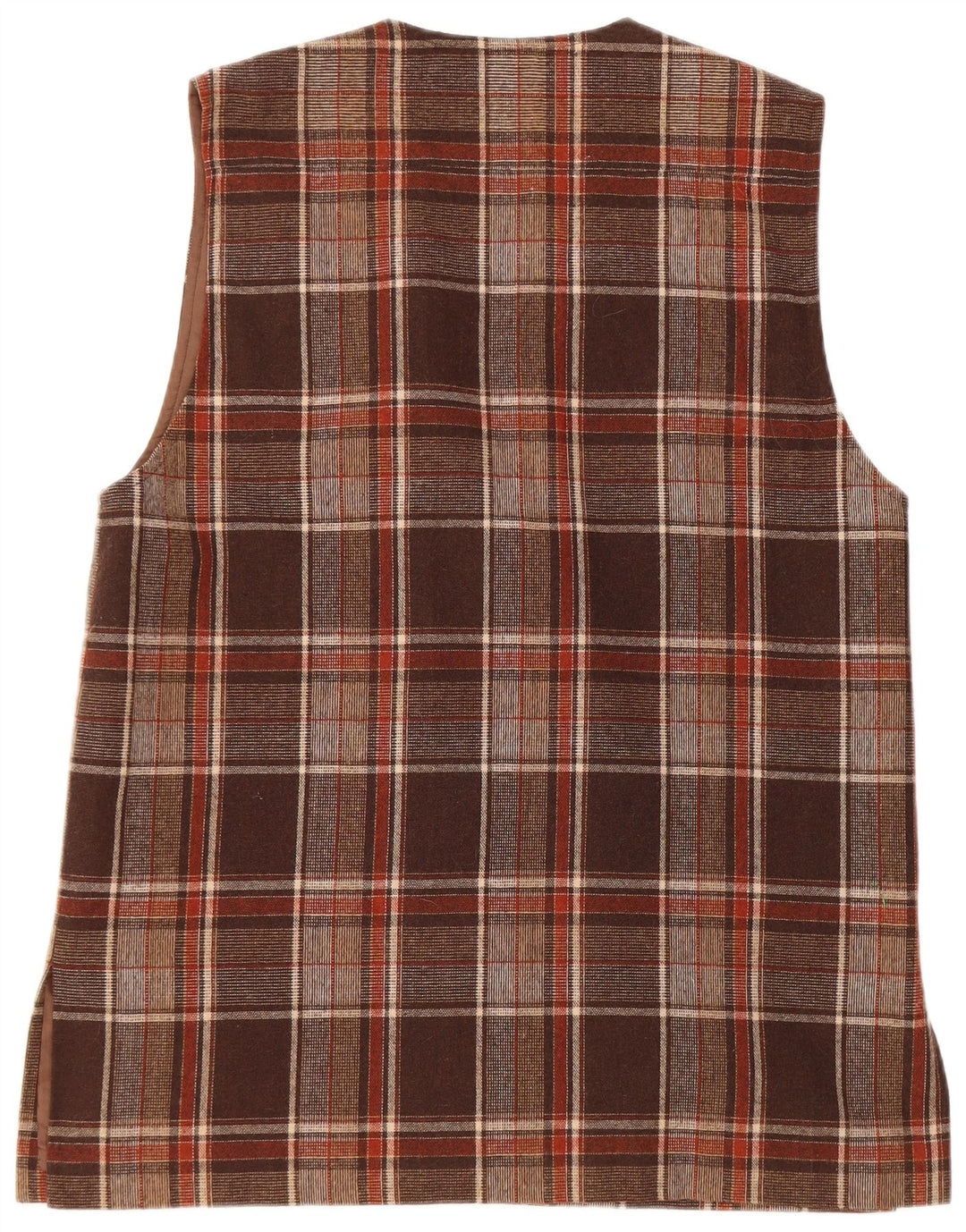 VINTAGE Femme 4 Boutons Veste Blazer Sans Manches UK 16 Grand Carreau Marron