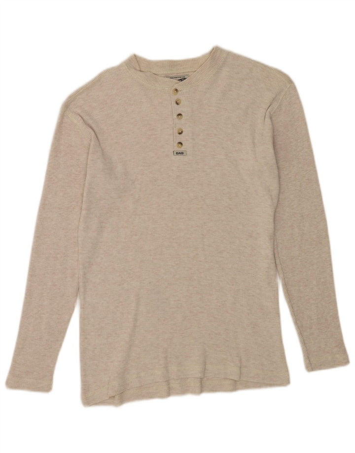 Gas Top Homme Manches Longues Petit Coton Chiné Beige