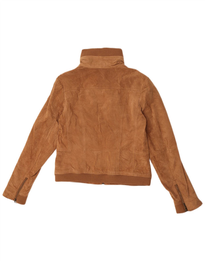 vintage Womens Crop Suede Jacket UK 14 Grand Cuir Beige