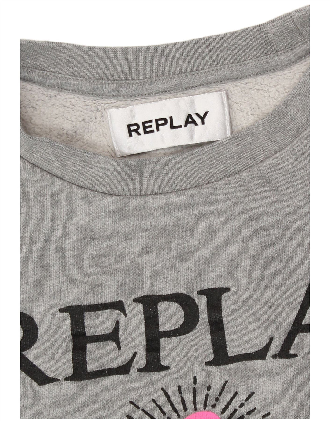 Replay Sweat-shirt oversize Crop Graphic pour femme UK 14 Large Gris