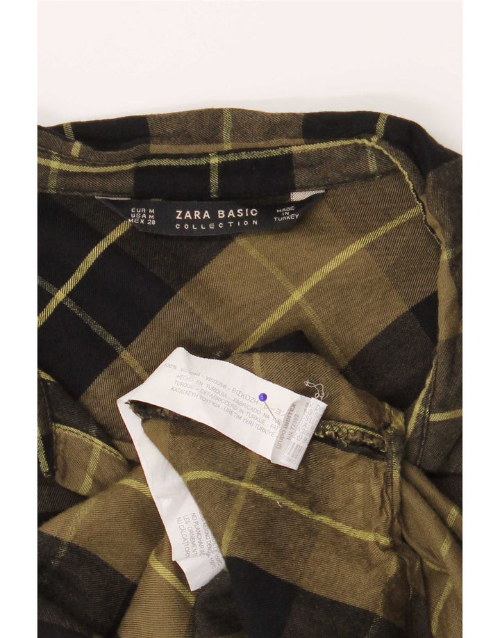 Zara Chemise en flanelle pour femme UK 14 Viscose à carreaux vert moyen