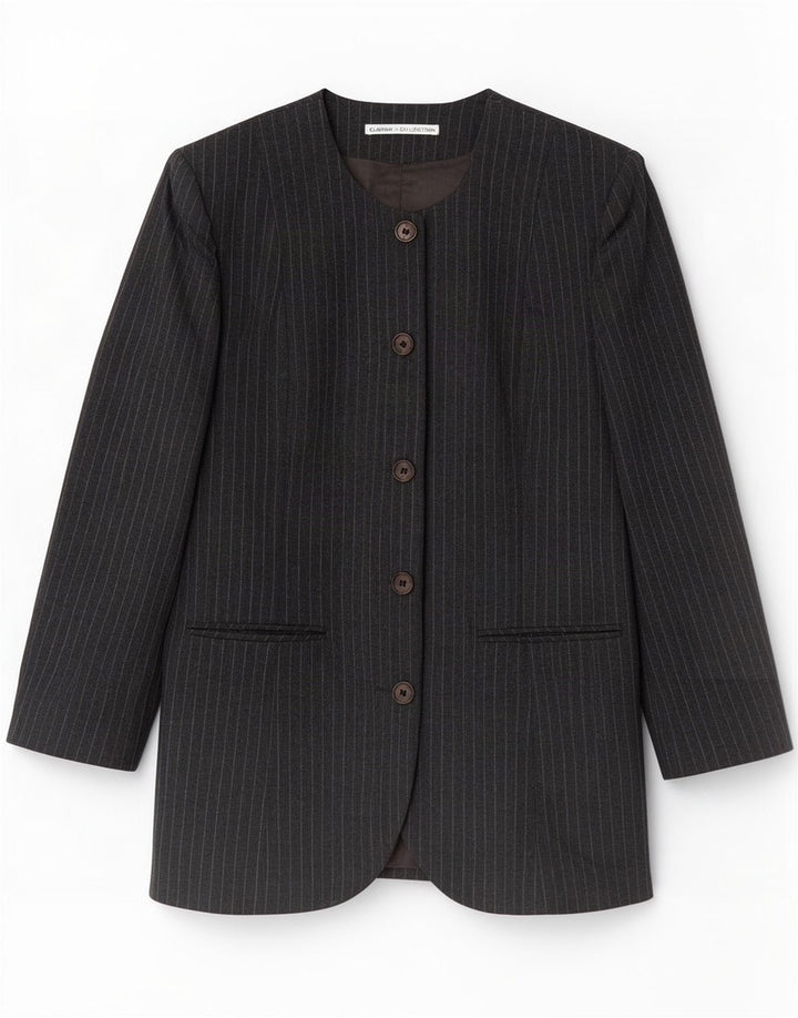 St. Veste blazer à 5 boutons Bernard pour femme EU 38 Laine à fines rayures gris moyen