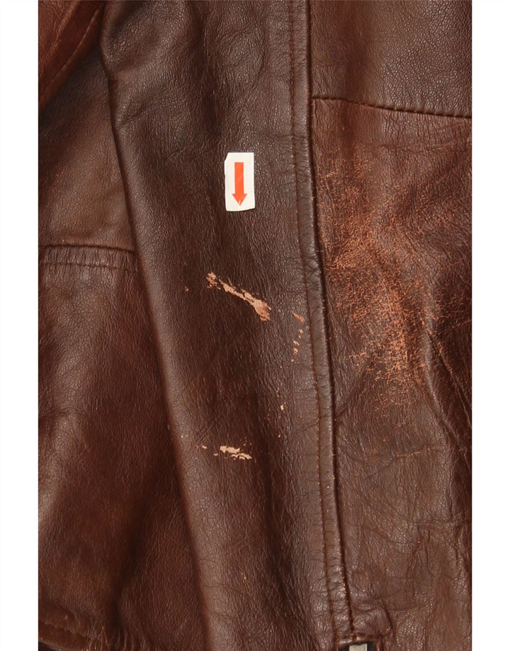 Jack & Jones Veste de motard en cuir pour homme UK 40 Grand cuir marron