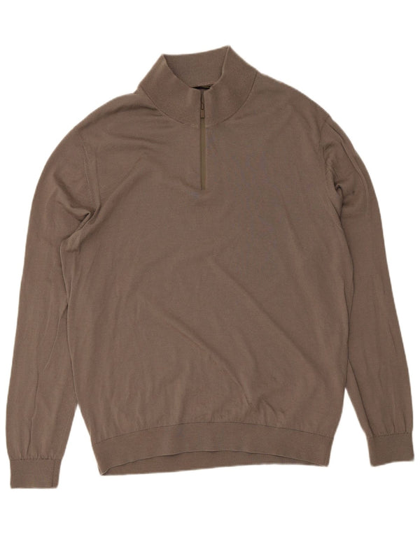 Massimo Dutti Pull col zippé pour homme en laine marron 2XL