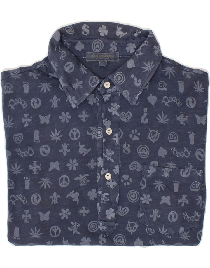 WAMPUM Mens Abstract Pattern Polo Shirt Medium Navy Blue Vintage Wampum and Second-Hand Wampum from Messina Hembry 