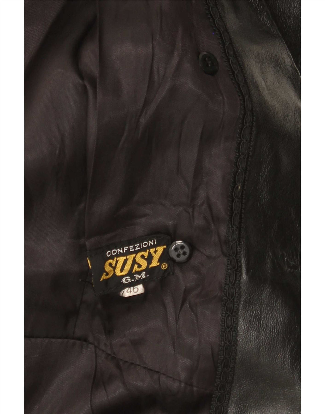 manteau en cuir double boutonnage vintage pour femme IT 46 Grand Noir