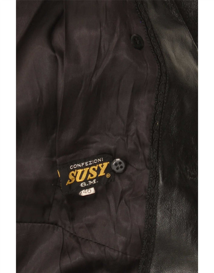 manteau en cuir double boutonnage vintage pour femme IT 46 Grand Noir