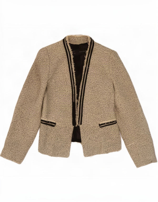 Zara Veste blazer ouverte surdimensionnée pour femme UK 10 Petit beige moucheté