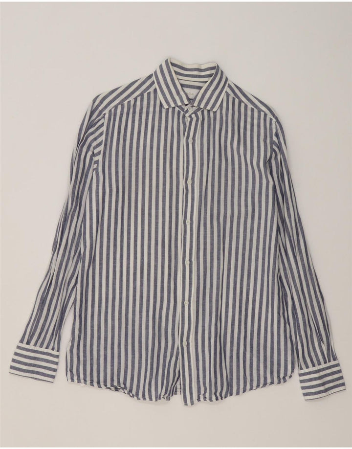 MASSIMO DUTTI Chemise Homme Bleu Moyen Rayé Coton