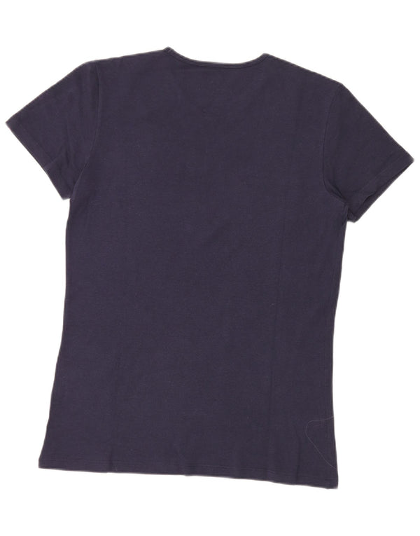 Fila T-Shirt Femme Top UK 14 Large Bleu Marine Colorblock Coton