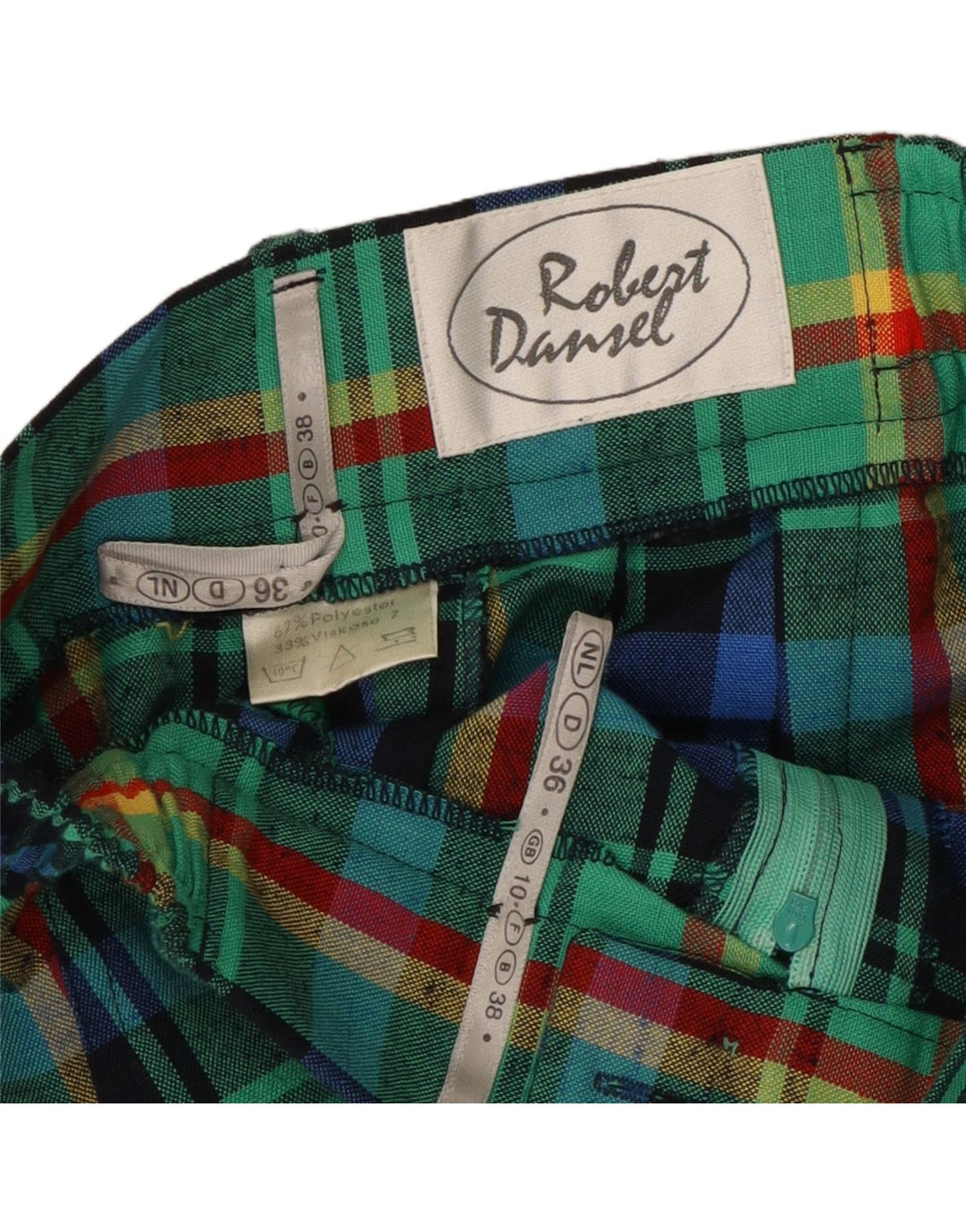 VINTAGE Bermuda taille haute femme UK 10 Small W24 Green Check