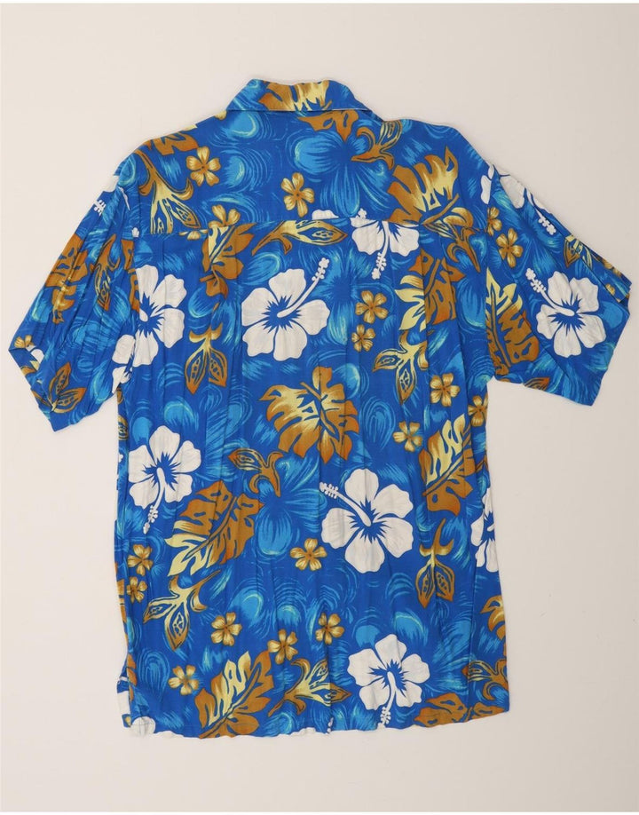 VINTAGE Chemise hawaïenne à manches courtes pour hommes XL Bleu Floral