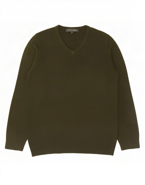 Marks & Spencer Pull col V pour homme Petit Kaki Acrylique