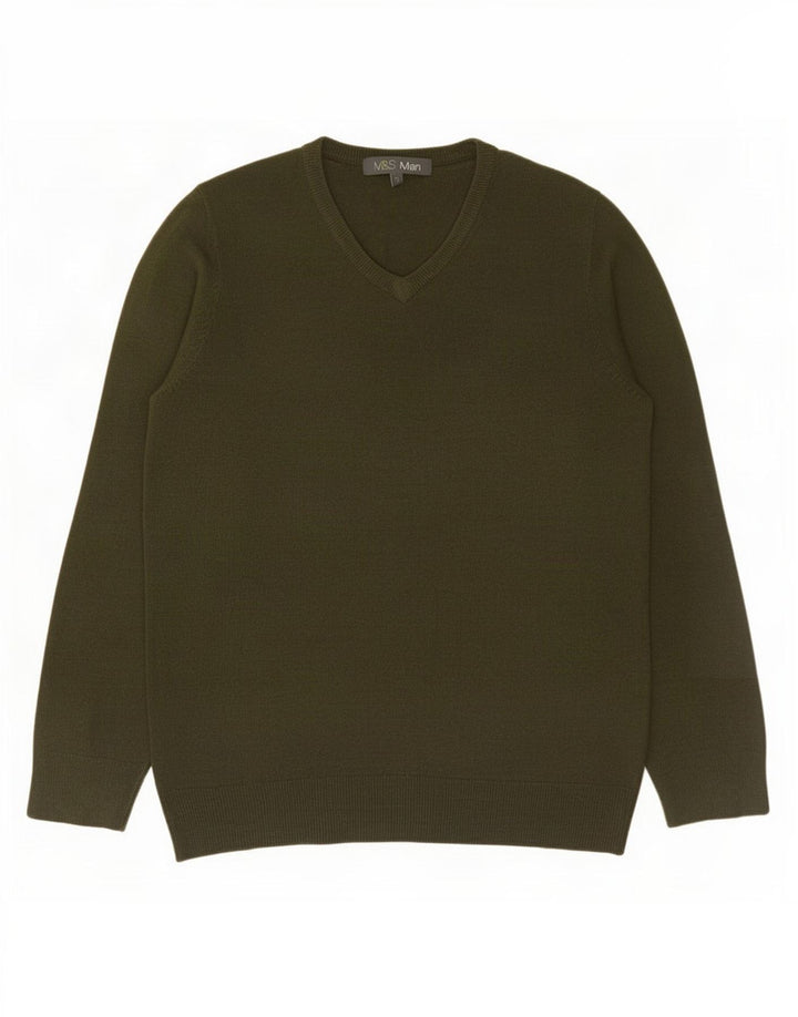 Marks & Spencer Pull col V pour homme Petit Kaki Acrylique