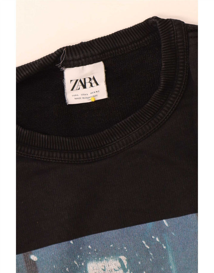 Zara Mens Graphic Sweatshirt Jumper Grand Noir Coton