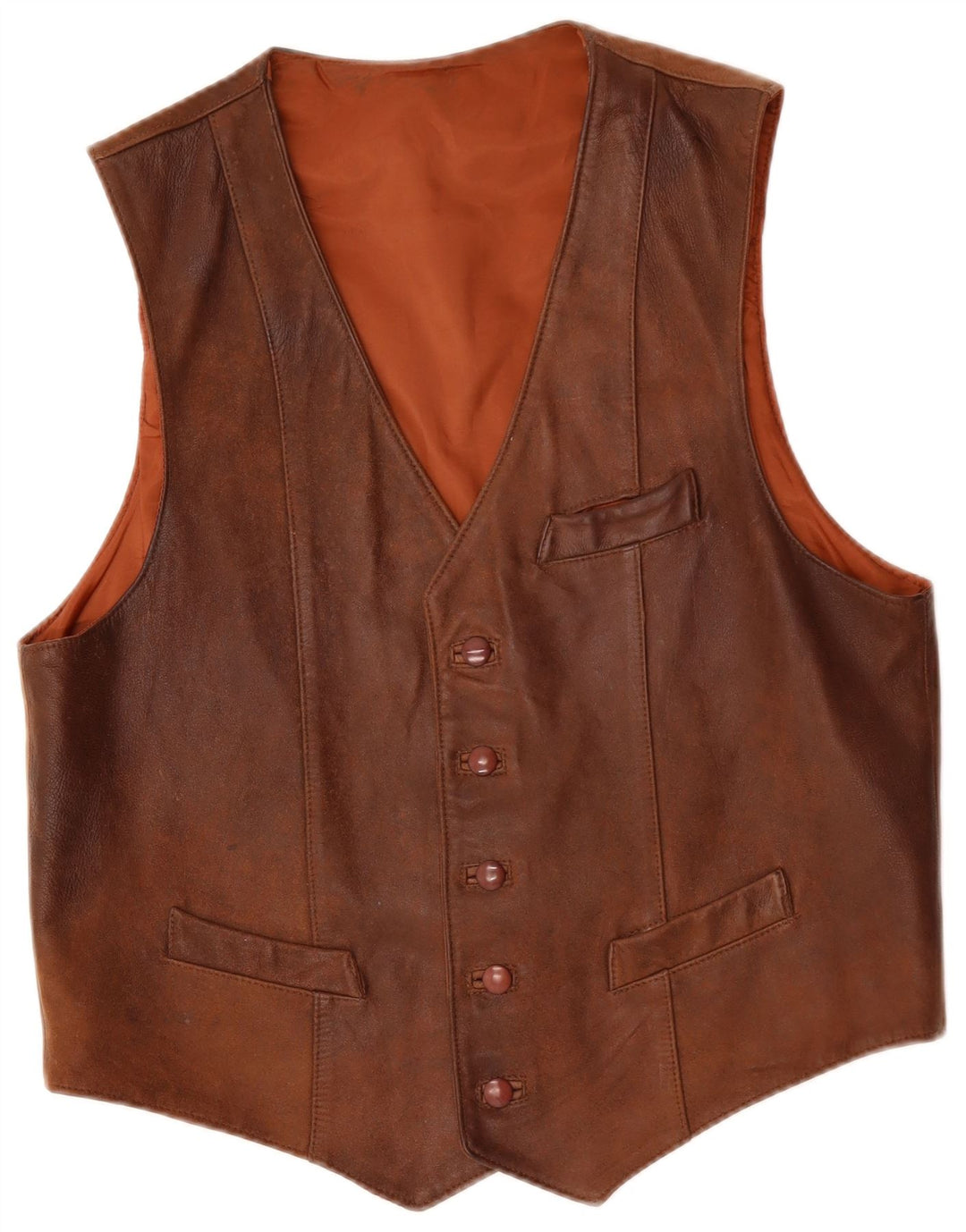 VINTAGE Gilet en Cuir Homme IT 56 2XL Marron