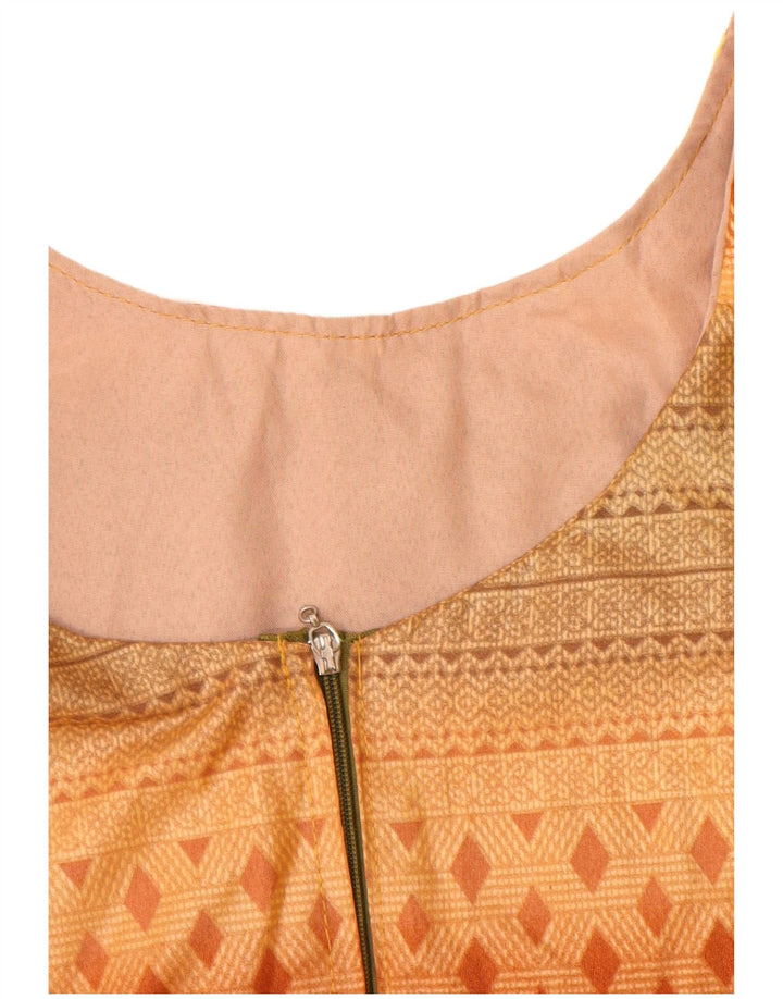 vintage Womens Blouse Top UK 12 Moyen Orange Géométrique