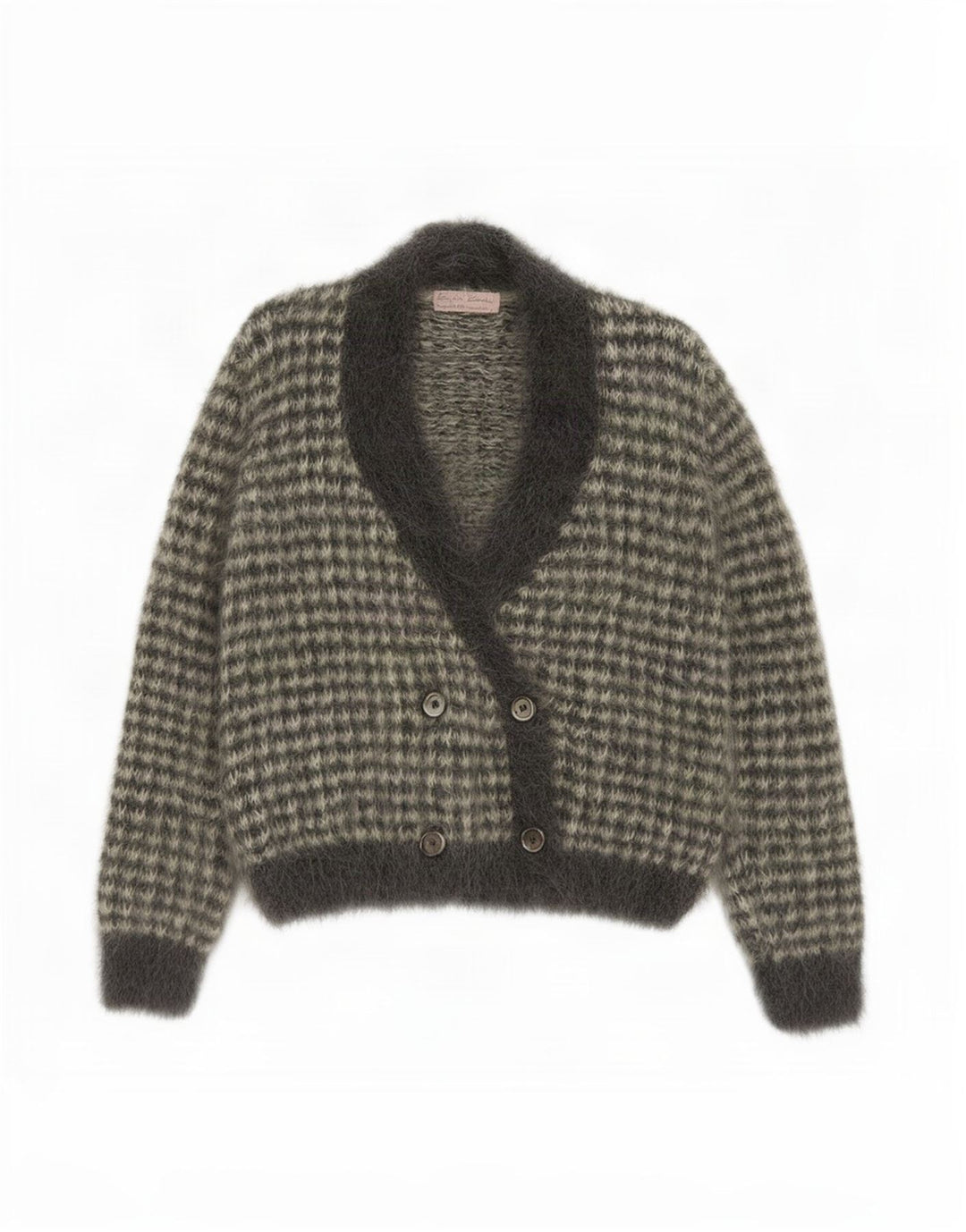 vintage Femme Cardigan Pull UK 12 Moyen Gris Pied-de-poule Mohair