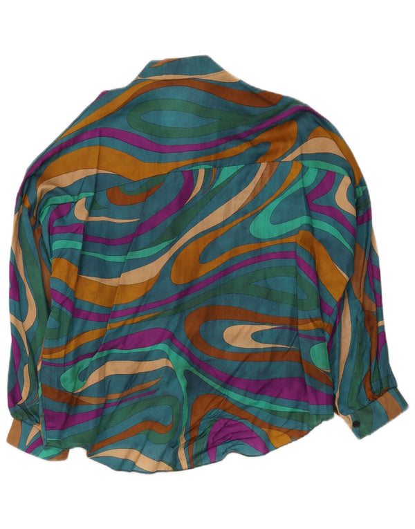 Chemisier chemise femme vintage UK 18 XL Viscose géométrique multicolore