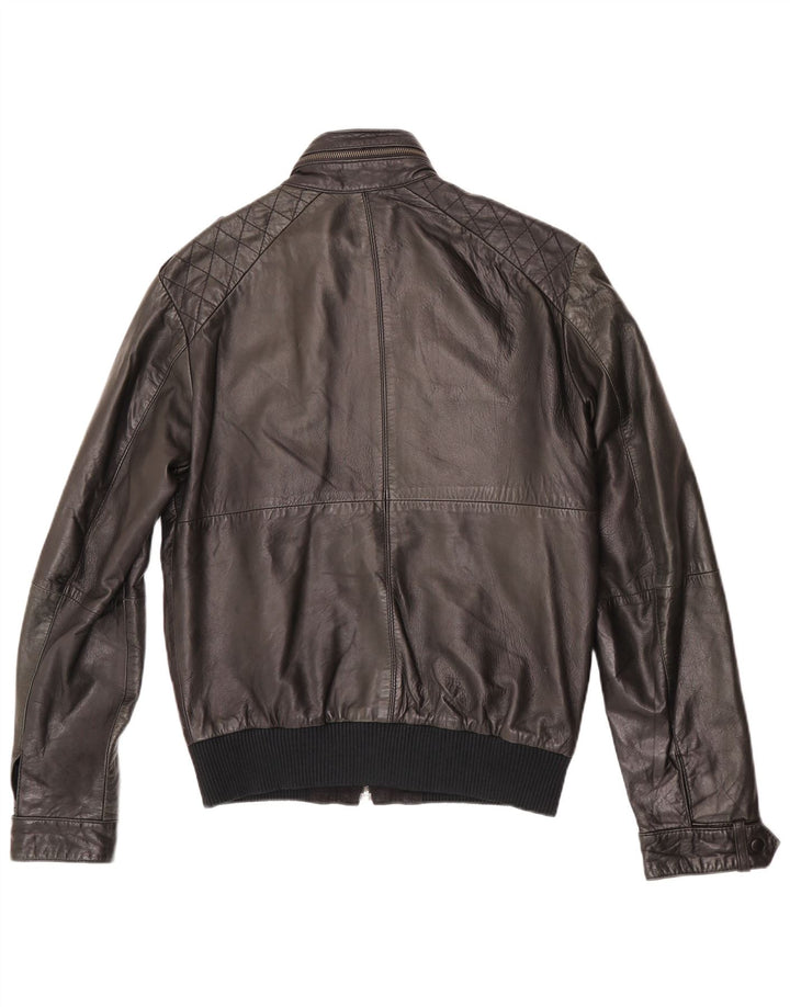 ZARA Veste en cuir pour homme UK 38 Cuir noir moyen