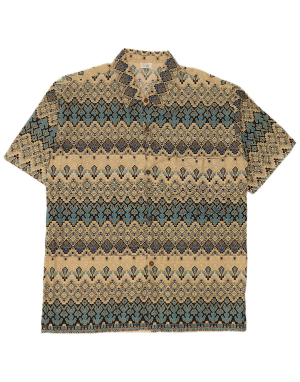 Chemise à manches courtes Vintage pour hommes 3XL coton fleuri jaune