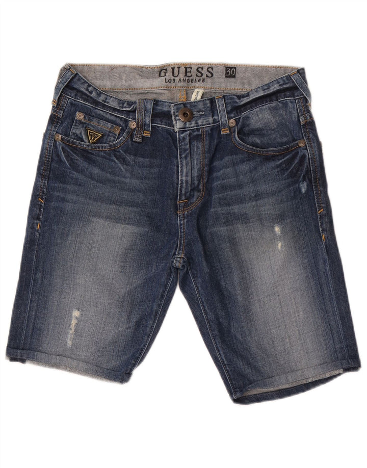 Guess Short Lincoln Slim Denim W30 Femme Bleu Moyen Coton