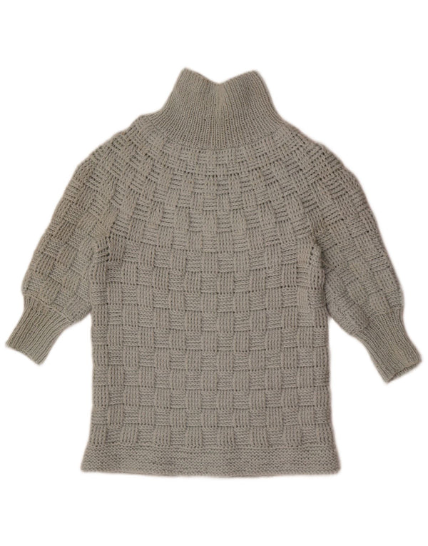 vintage Femmes 3/4 Manches Turtle Neck Jumper Pull UK 14 Gris Moyen