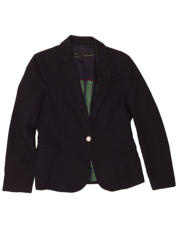 Zara Femme 1 Bouton Blazer Veste UK 14 Grand Bleu Marine Polyester