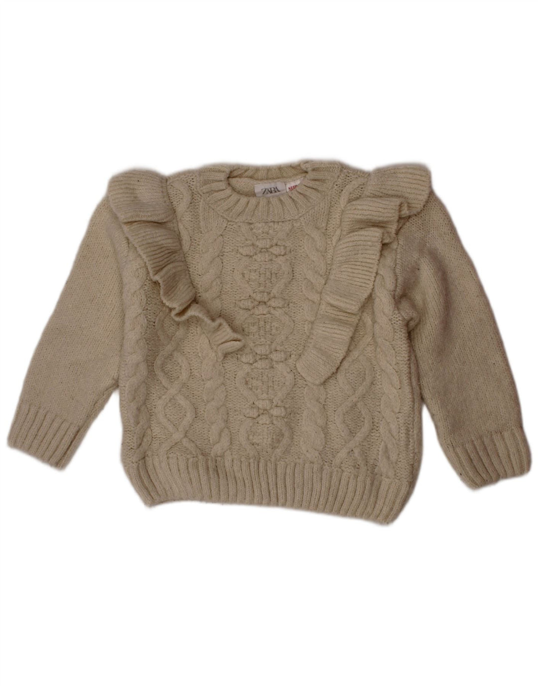 ZARA Pull à col rond pour bébé fille 18-24 mois Blanc cassé