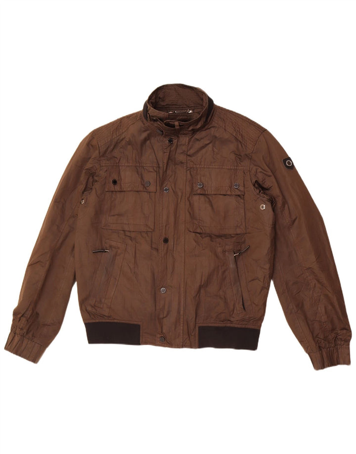 Zara Veste Bomber Homme UK 40 Large Marron Polyester