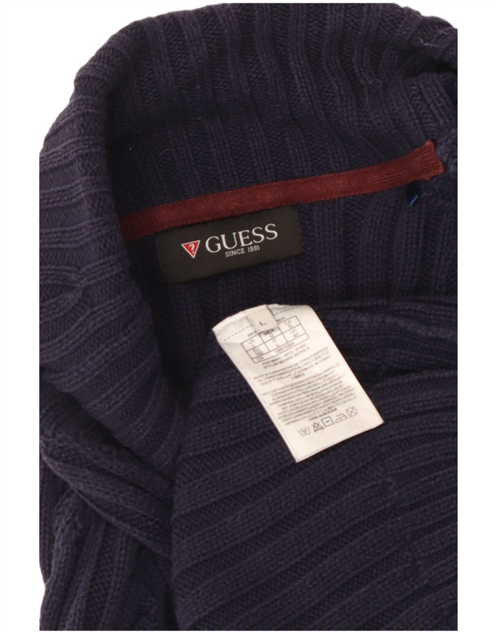 GUESS Cardigan Femme Pull UK 14 Large Bleu Marine Coton