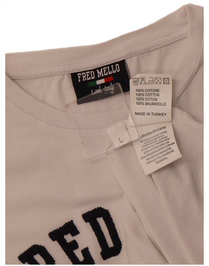 FRED MELLO T-Shirt Graphique Homme Grand Blanc Coton